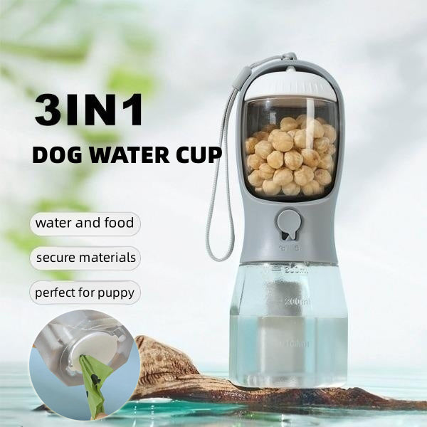 3-in-1 Portable Pet Water Bottle — Water, Food & Waste Bag Dispenser, 9 Colors