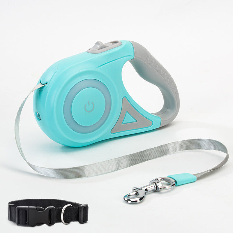 Retractable Dog Leash with Collar Set — 3M & 5M, One-Hand Brake, 3 Colors