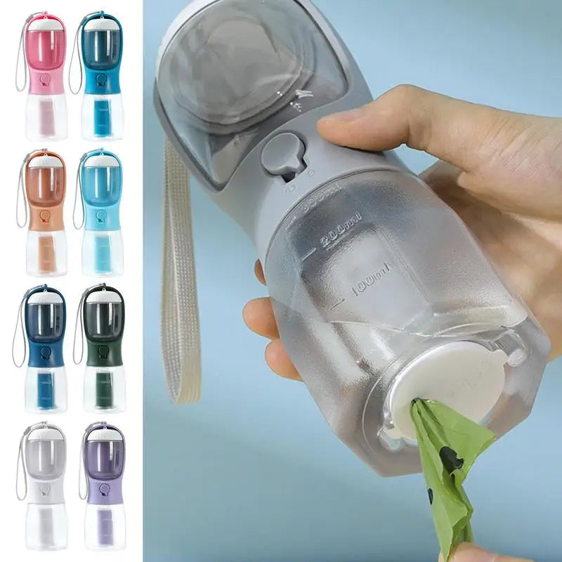 3-in-1 Portable Pet Water Bottle — Water, Food & Waste Bag Dispenser, 9 Colors
