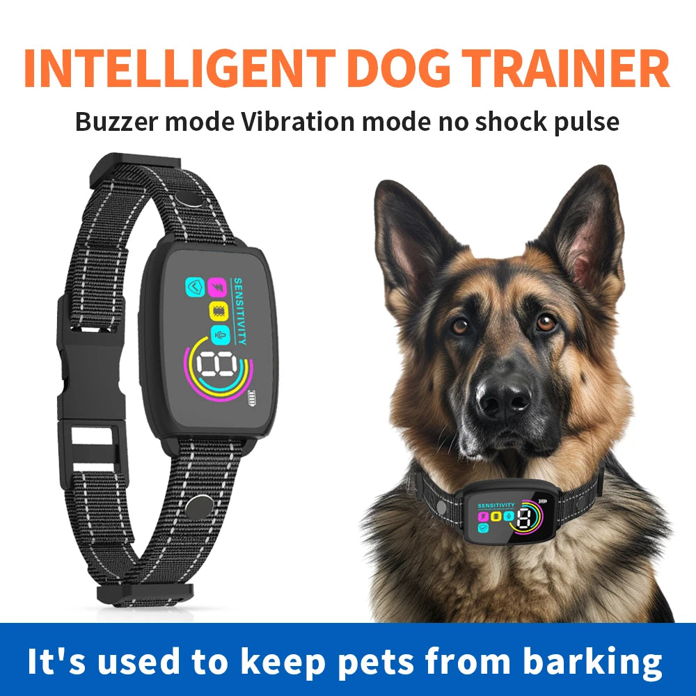 Smart Anti-Bark Dog Collar — 4 Modes, IP67 Waterproof, HD Display, Rechargeable