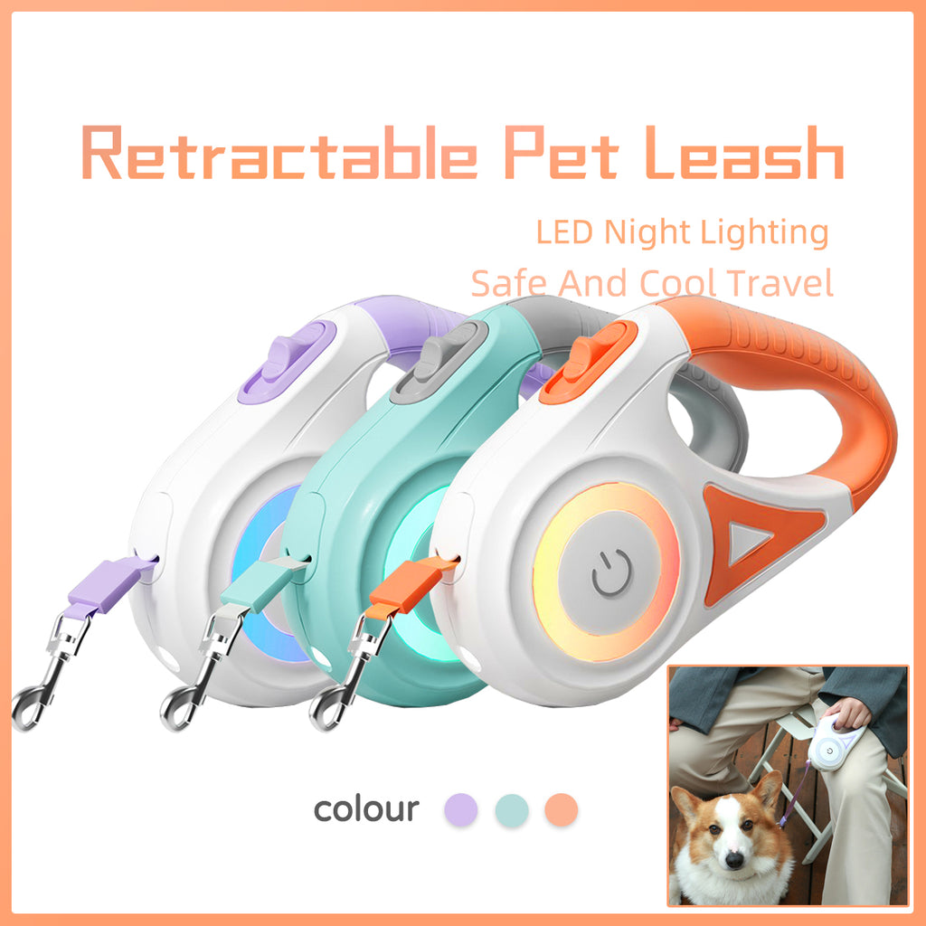 Retractable Dog Leash with Collar Set — 3M & 5M, One-Hand Brake, 3 Colors