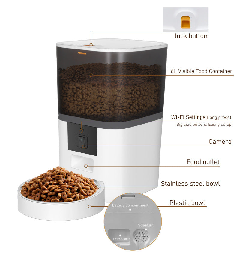 Smart Automatic Pet Feeder with Camera — 4L & 6L, Wi-Fi, Schedule Feeding