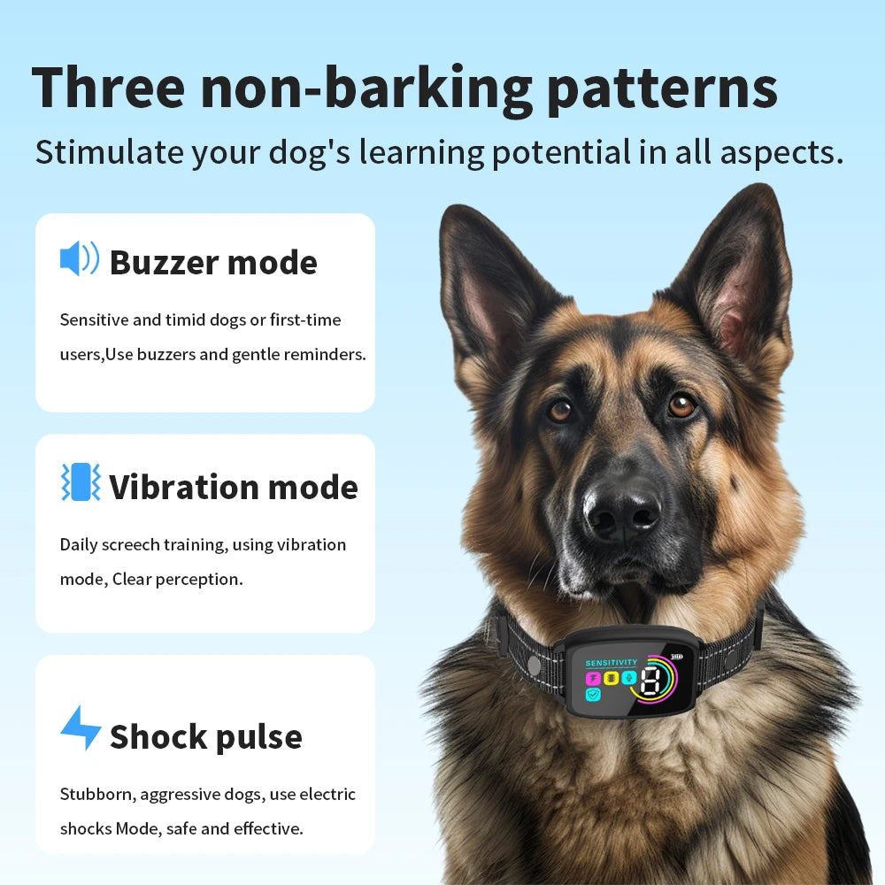 Smart Anti-Bark Dog Collar — 4 Modes, IP67 Waterproof, HD Display, Rechargeable