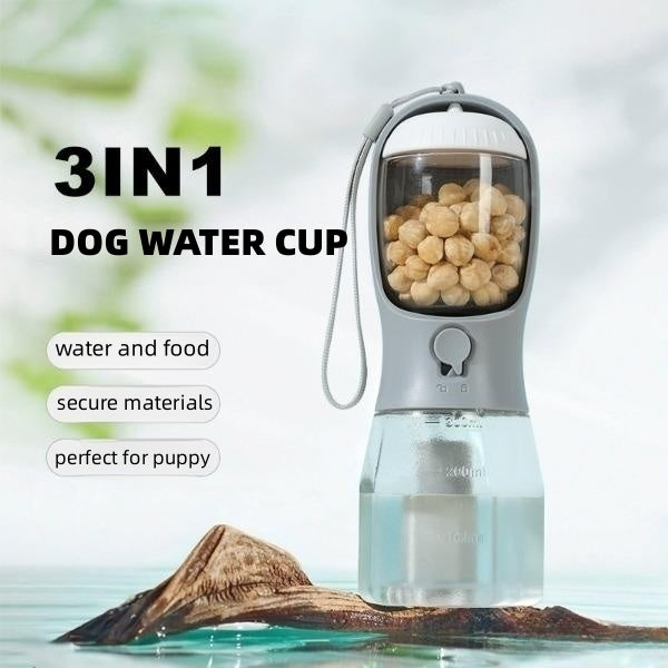 3-in-1 Portable Pet Water Bottle — Water, Food & Waste Bag Dispenser, 9 Colors