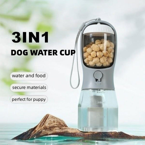 3-in-1 Portable Pet Water Bottle — Water, Food & Waste Bag Dispenser, 9 Colors