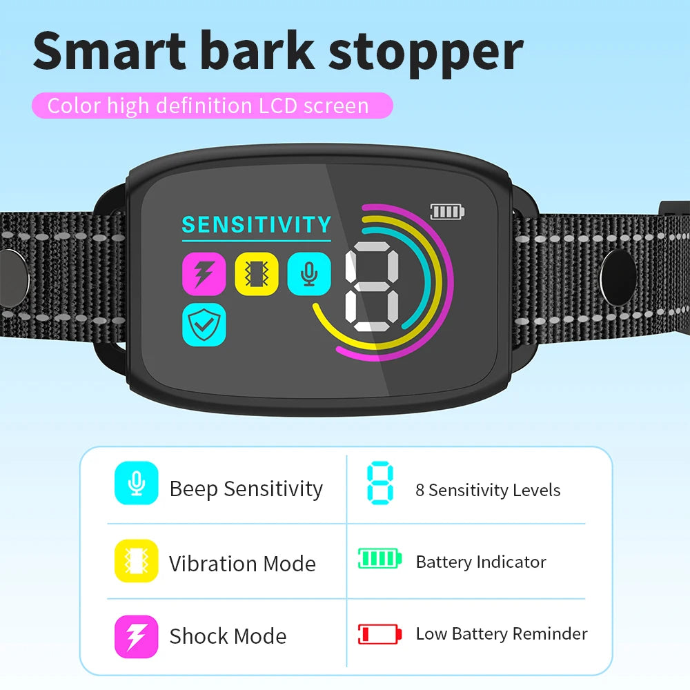 Smart Anti-Bark Dog Collar — 4 Modes, IP67 Waterproof, HD Display, Rechargeable