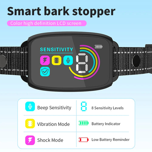 Smart Anti-Bark Dog Collar — 4 Modes, IP67 Waterproof, HD Display, Rechargeable