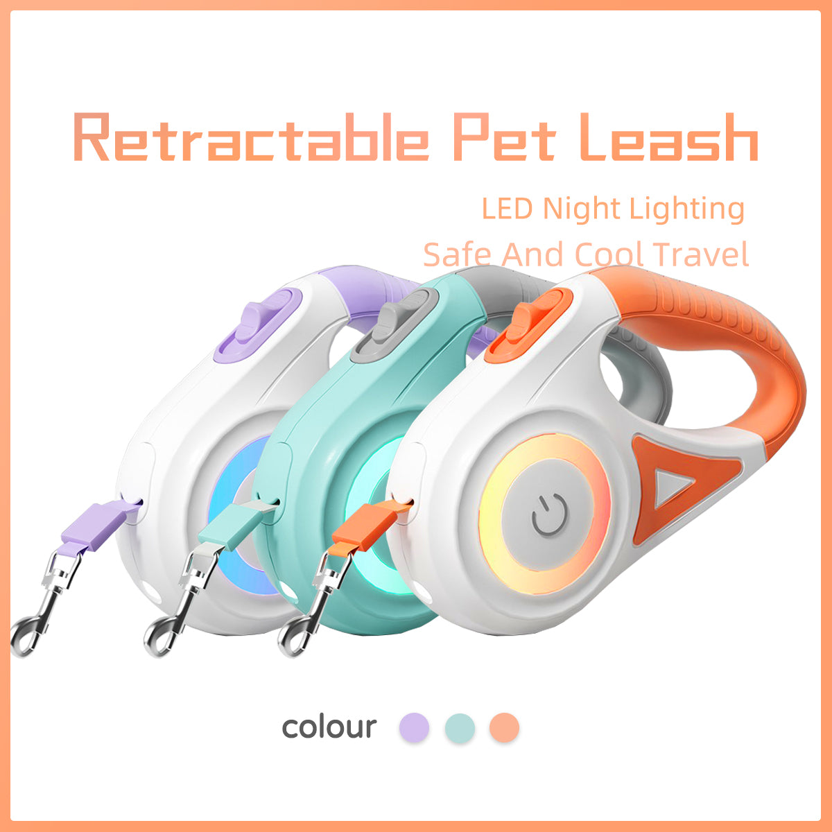 Retractable Dog Leash with Collar Set — 3M & 5M, One-Hand Brake, 3 Colors